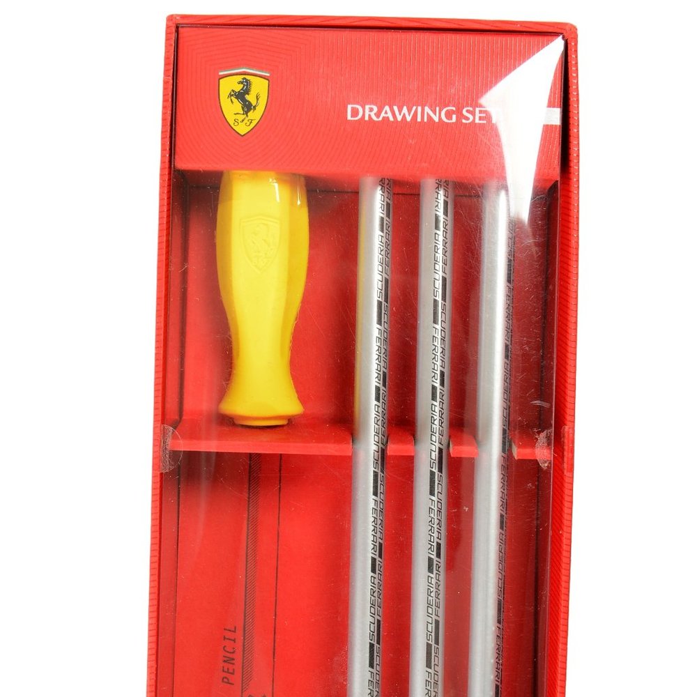 Scuderia Ferrari Logo Painted 3 Standard Pencils and Screw Eraser Drawing Set